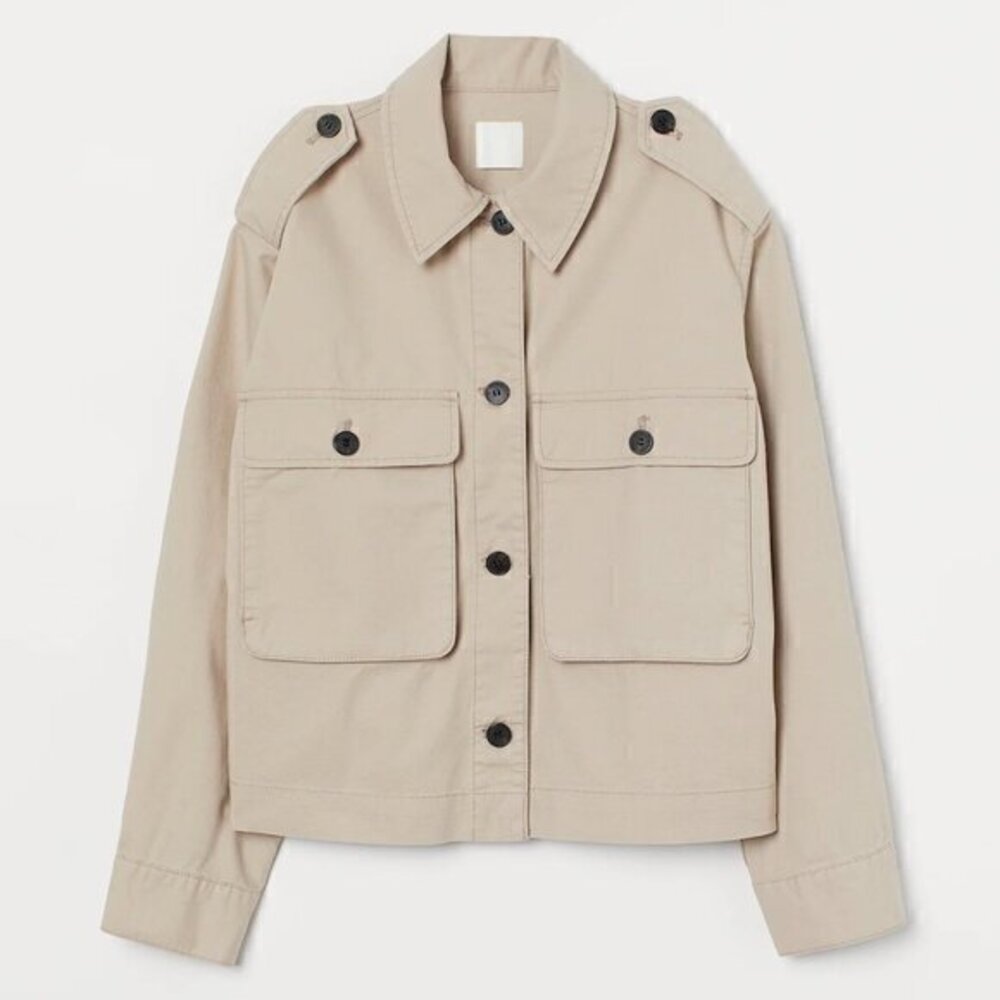 H&M Women's Beige Straight Cut Button Up Jacket Size XS